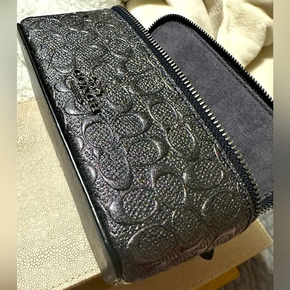 Coach Travel Jewelry Case - Signature Black Embossed Leather